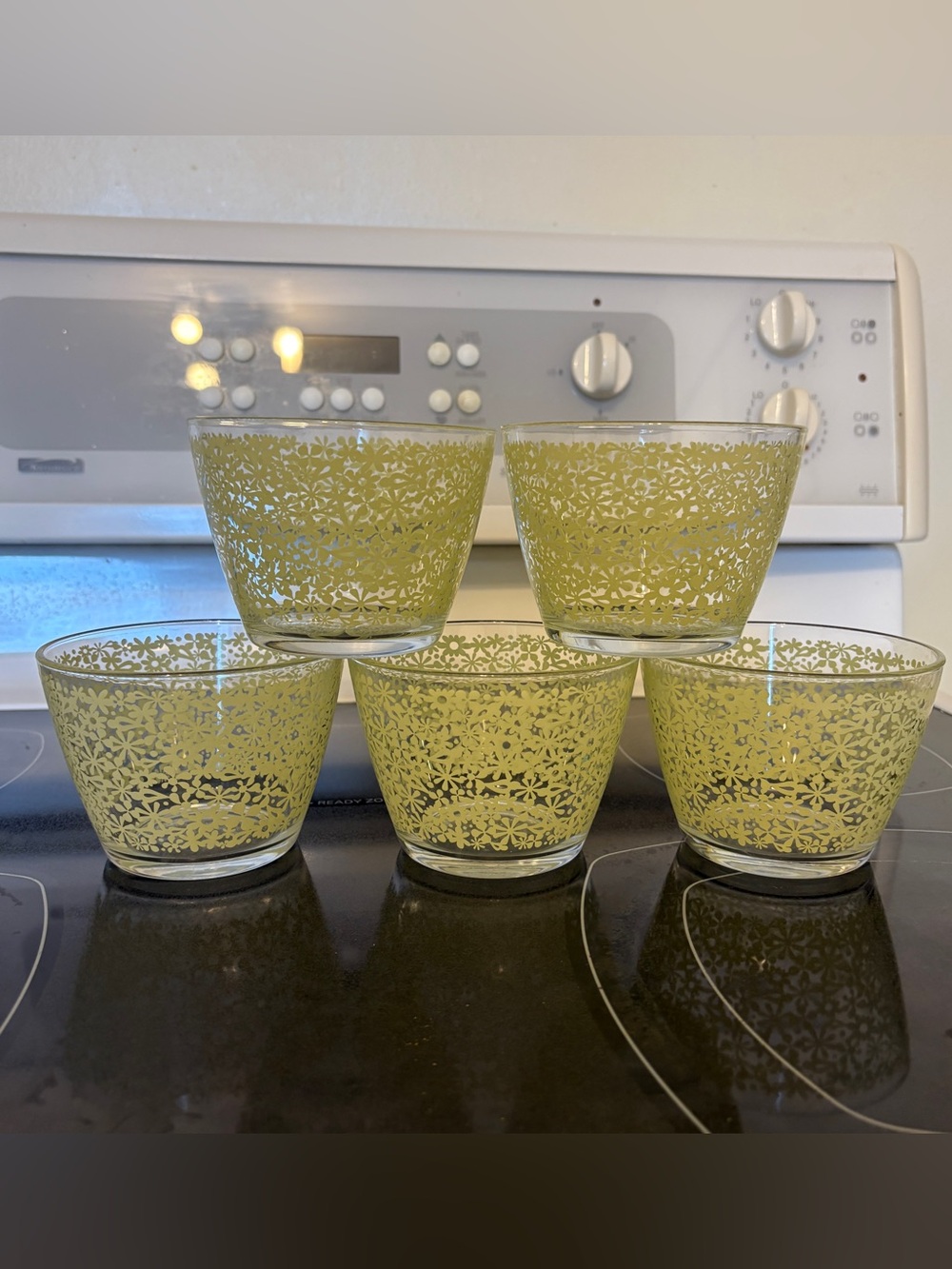 Set of 5 IKEA Vintage Green Godta Glass Cereal Dessert Bowls Made in France